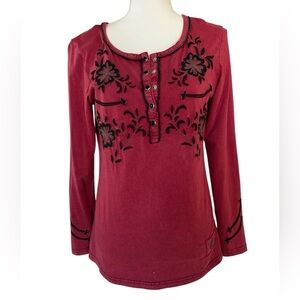 Double D Ranch Brick Red Embroidered Long Sleeve Tee
